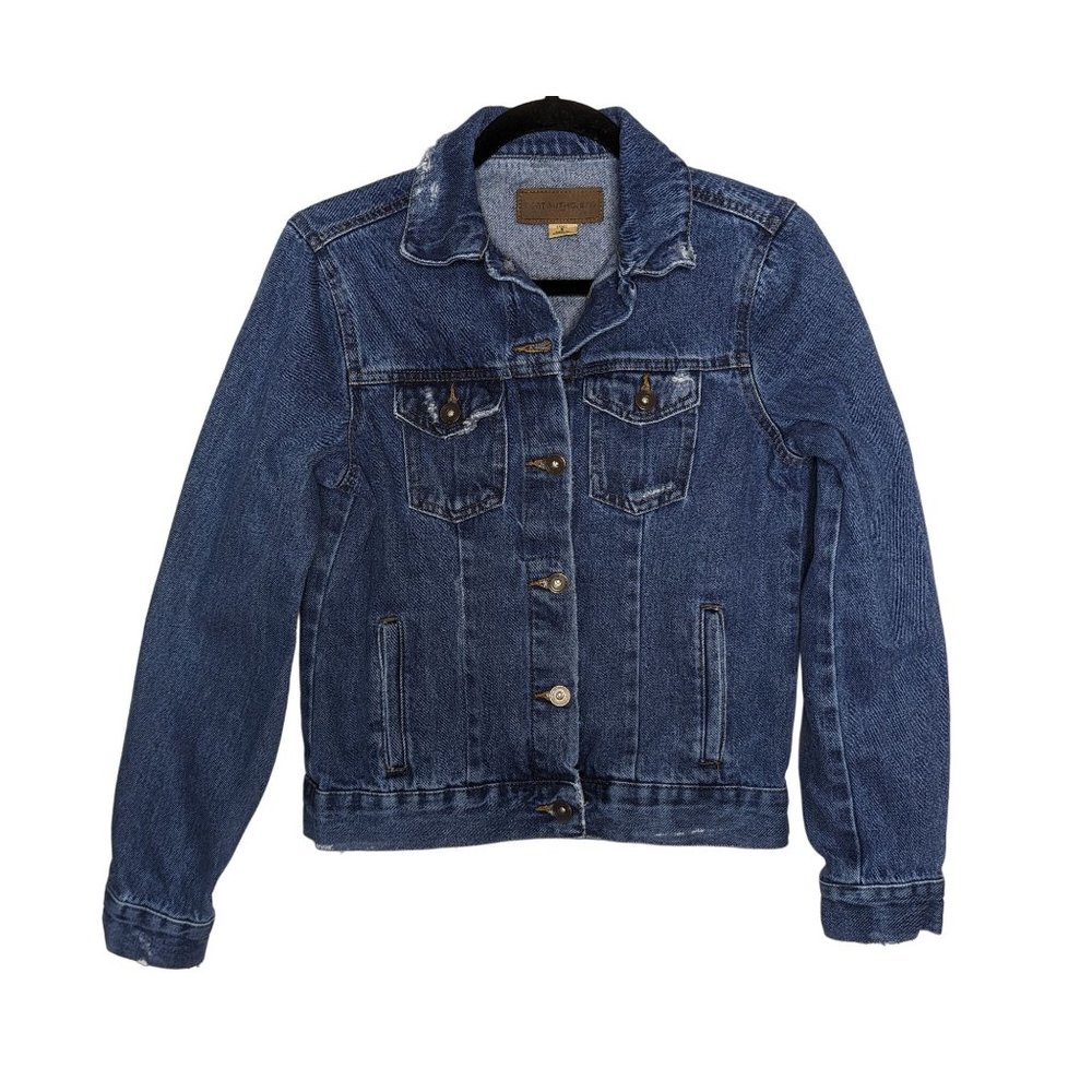 Port Authority embroidered silver distressed Rock & Roll Women denim Jacket S